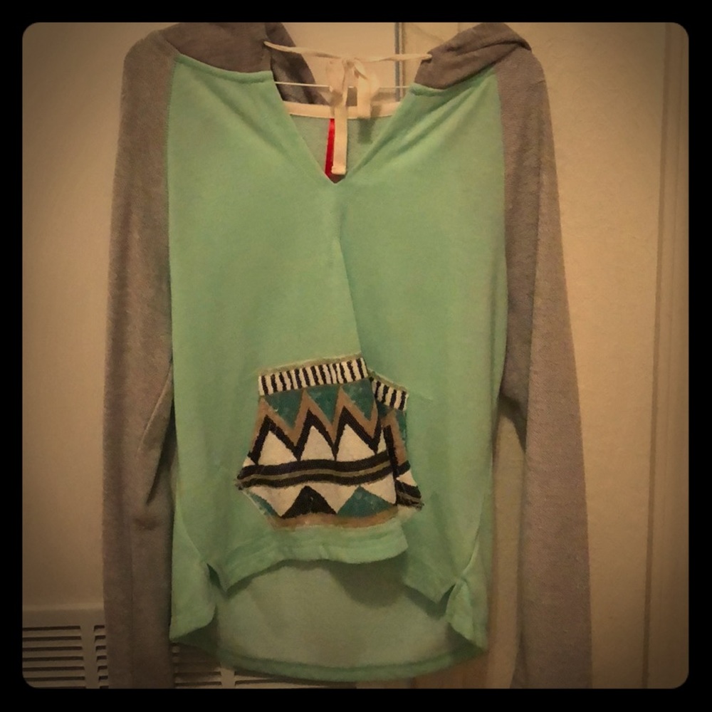 Mint Green Turquoise Pull Over with Sequin Pocket.